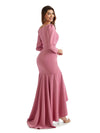 Elegant Mermaid Ruffles Long Sleeves Stretch Crepe High Low Formal Bridesmaid Dresses