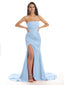 Sexy Soft Satin Side Slit Strapless Floor-Length Mermaid Bridesmaid Dresses Online In Stock