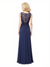 Elegant Jewel A-Line Chiffon Side Slit Lace Applique Long Mother Of The Bride Dresses