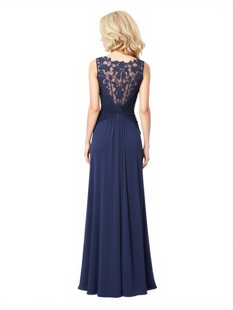 Elegant Jewel A-Line Chiffon Side Slit Lace Applique Long Mother Of The Bride Dresses