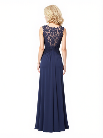 Elegant Jewel A-Line Chiffon Side Slit Lace Applique Long Mother Of The Bride Dresses