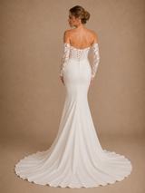 ChicSew Elegant Crepe Sweetheart Mermaid Floor-Length Wedding Dress With Lace Applique Sleeves
