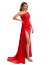 Sexy Soft Satin Mermaid One Shoulder Side Slit Pretty Long Bridesmaid Dresses Online