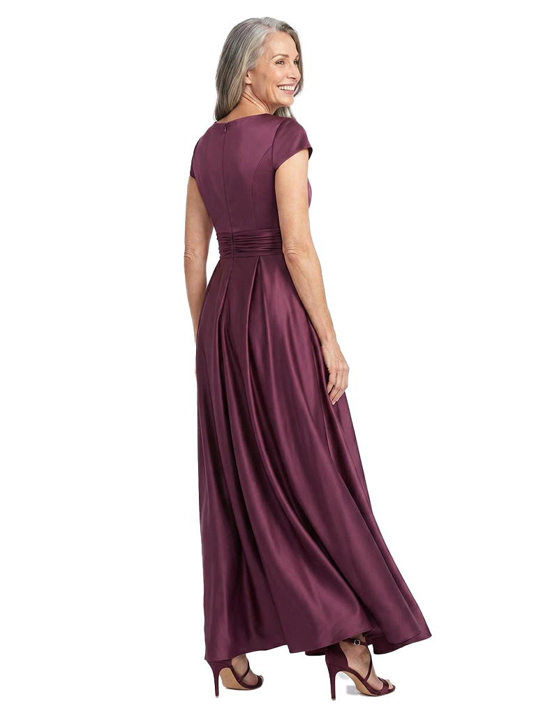 ChicSew Jewel Beaded Short Sleeve A-Line Satin Ankle-Length Mother Of The Groom Dresses