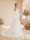 ChicSew Modern Satin Mermaid Square Neck Long Wedding Dress With Overskirt
