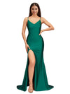 Sexy V-Neck Spaghetti Straps Slit Mermaid Soft Satin Long Bridesmaid Dresses Online