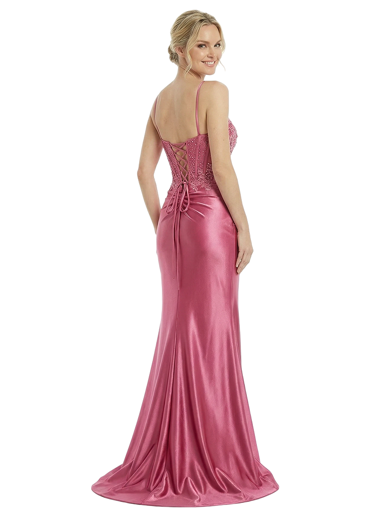 Beautiful Spaghetti Straps V-Neck Corset Lace Side Slit Mermaid Maxi Prom Gown