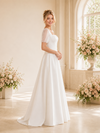 ChicSew Classy A-Line Square Neckline Floor-Length Pleated Crepe Wedding Dress With Tulle Short Sleeves