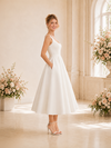 Chicsew Fancy Spaghetti Straps Sleeveless A-Line Tea-Length Crepe Wedding Dress
