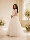 ChicSew Elegant A-Line Illusion Long Sleeves Tulle Maxi Wedding Dress With Lace Applique