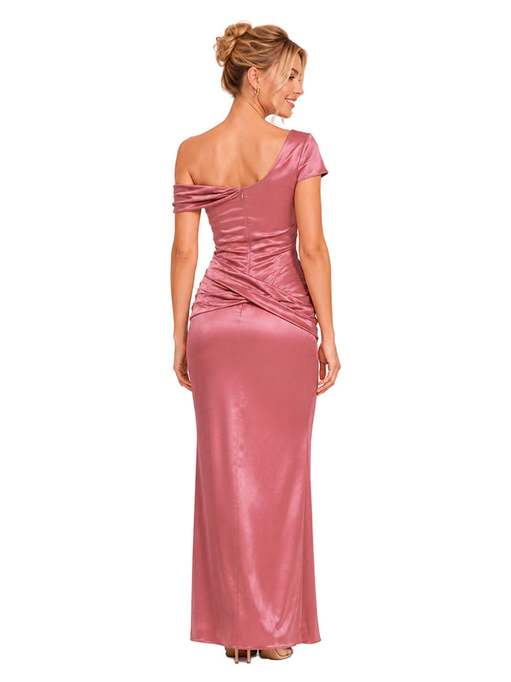 ChicSew Unique Short Sleeve Off Shoulder Soft Satin Mermaid Floor Length Bridesmaid Dresses