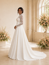 ChicSew Elegant High Neck Long Sleeves Lace Appliques Satin Maxi Wedding Dress