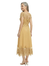 ChicSew Illusion Short Sleeve Lace Applique A Line Tea-Length Tulle Modern Mother of the Bride Dresses
