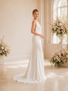 ChicSew Elegant Fancy Deep V-Neck Ruched Crepe Mermaid Maxi Long Wedding Dresses