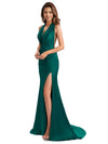 Sexy Backless Satin Halter Mermaid Side Slit Ruched Long Bridesmaid Dresses Online