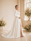 ChicSew Fancy Sweetheart A-Line Satin Long Sleeves Maxi Wedding Dress With Side Slit