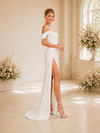 ChicSew Elegant Off the Shoulder Side Slit Sleeveless Satin Mermaid Long Wedding Dresses