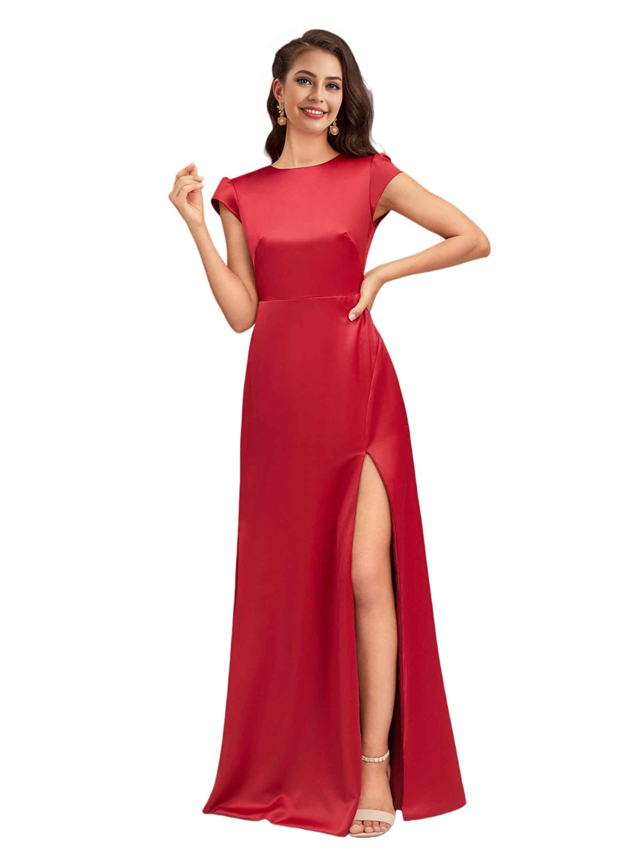 Sexy Open Back Mermaid Jewel Neck Long Soft Satin Bridesmaid Dresses Online
