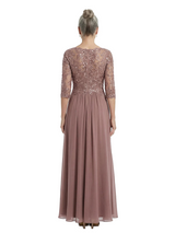 ChicSew Beautiful Illusion Lace Long Sleeve Chiffon Long Mother Of The Bride Dresses With Ruffle