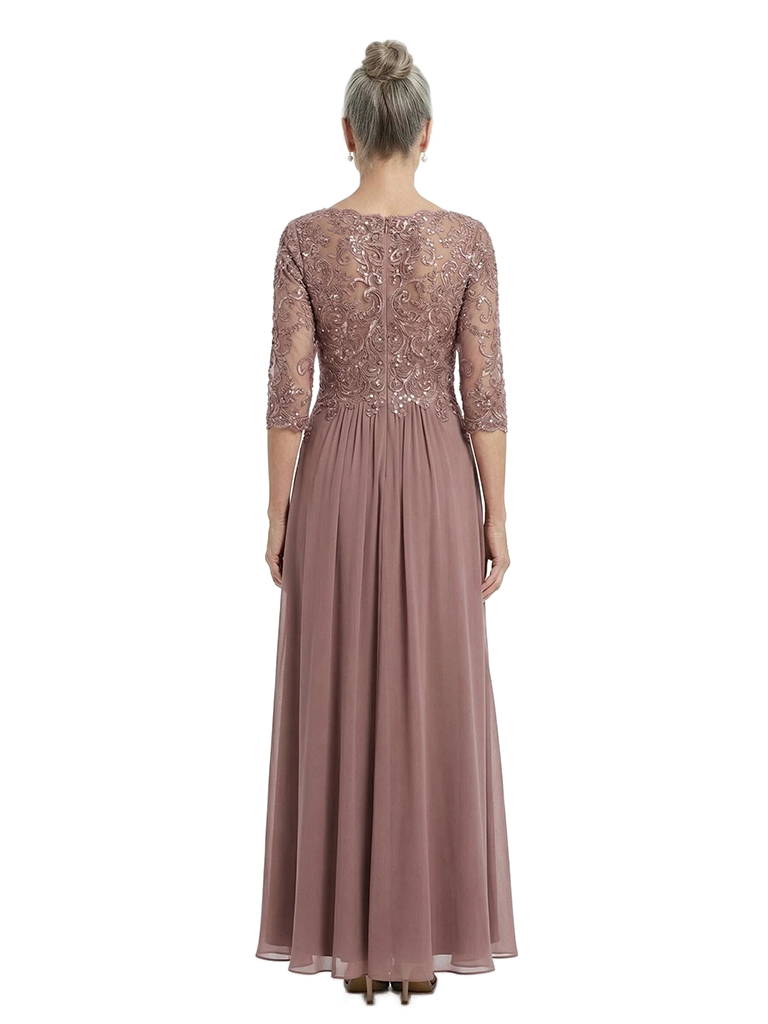 ChicSew Beautiful Illusion Lace Long Sleeve Chiffon Long Mother Of The Bride Dresses With Ruffle