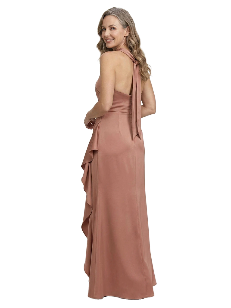 ChicSew Criss Cross Halter Satin A-Line Mother Of The Groom Dresses Unique Ruffled Slit