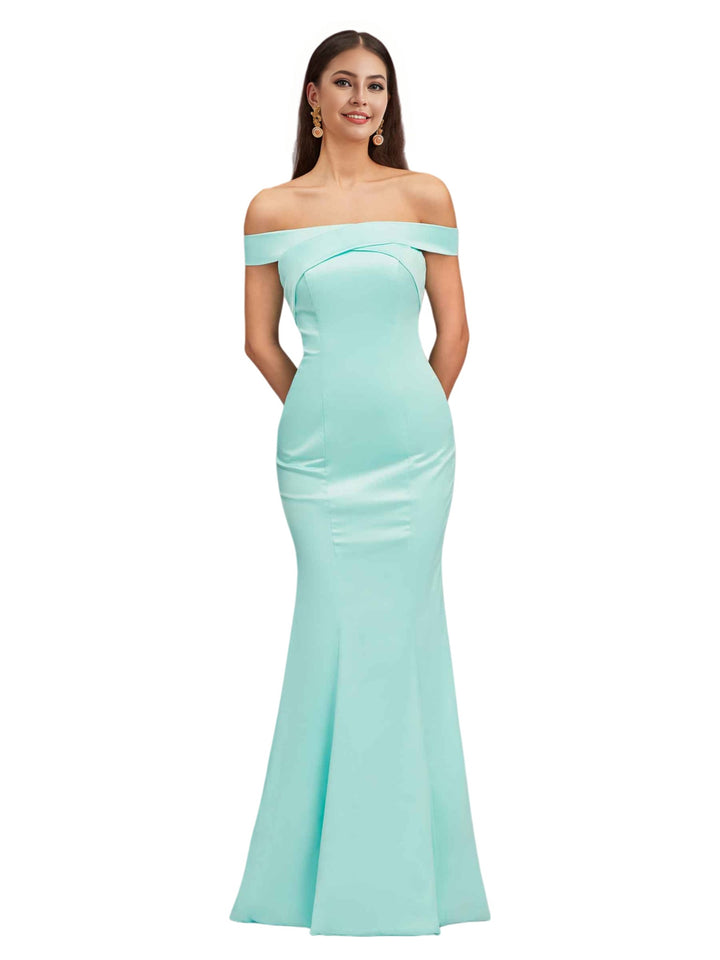Simple Off The Shoulder Mermaid Beauty Soft Satin Floor-Length Bridesmaid Dresses