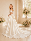 ChicSew Classy Elegant Off The Shoulder Satin A-Line Maxi Long Wedding Dress With Flower