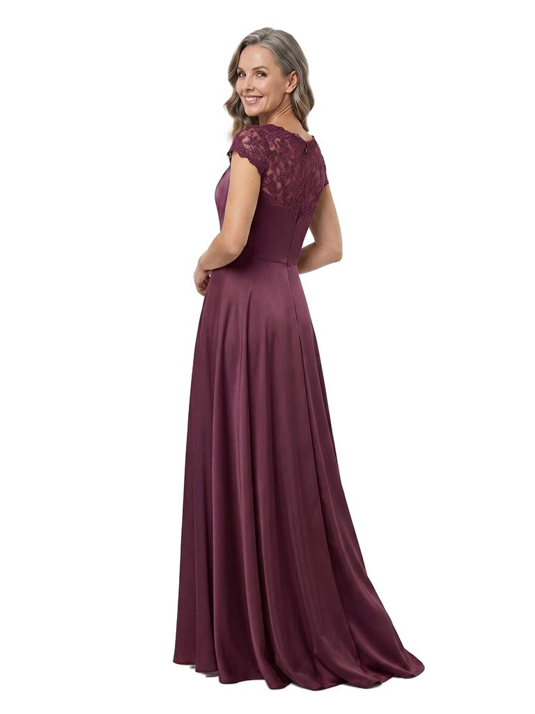 ChicSew Jewel Short Sleeve Satin Mother of the Bride Dress A-Line Formal Gown