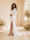 ChicSew Elegant Side Slit Long Sleeves Square Neck Chiffon Mermaid Maxi Wedding Dress