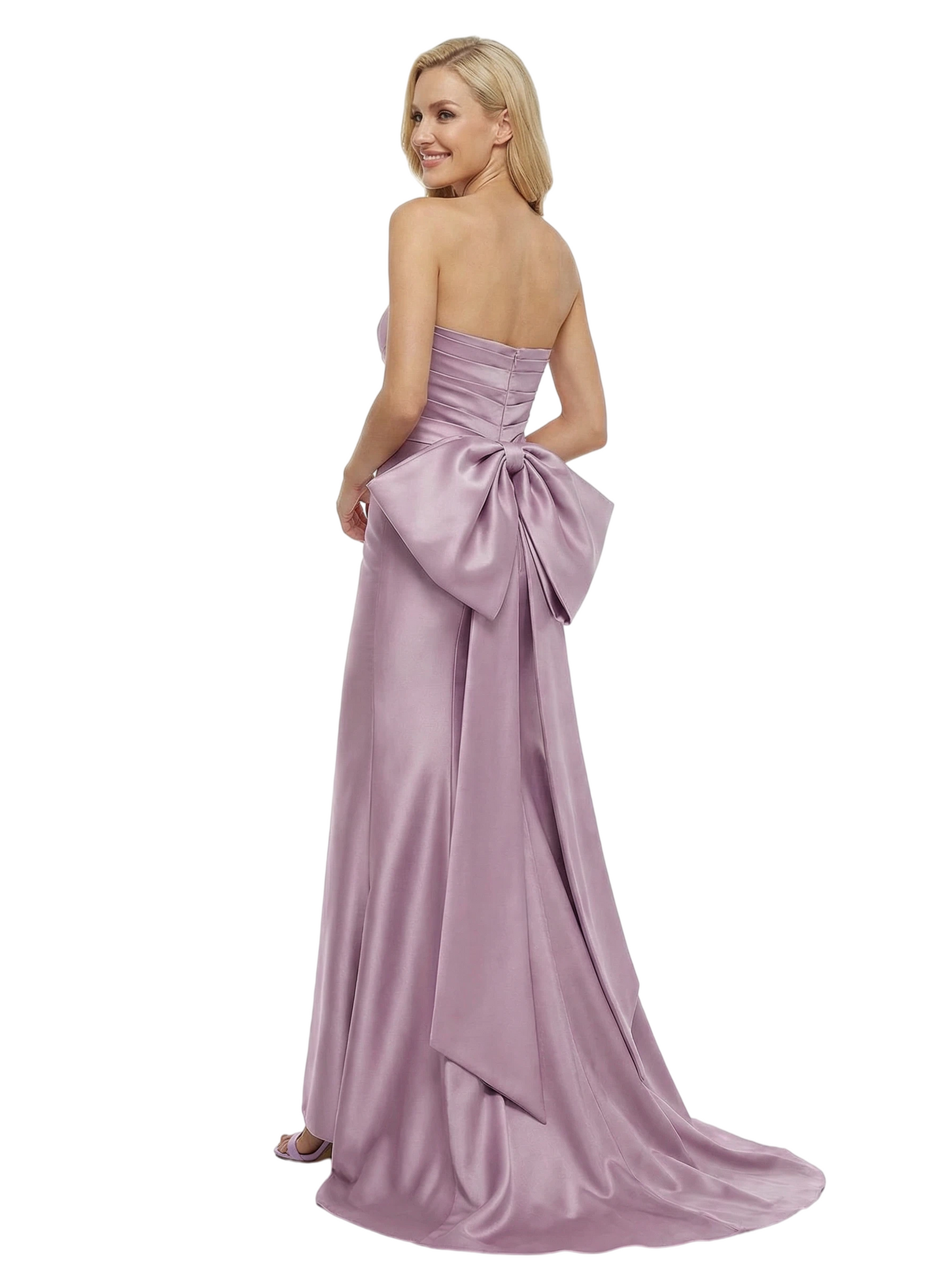 Sexy Sleeveless Straight Across Ruched Bow Knot Floor-Length Satin Mother Of The Bride Dresses