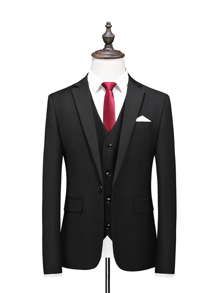 Black 2 pieces Men‘s Suit Slim Fit Flat Double Breasted Peak Lapel Tuxedo CN504