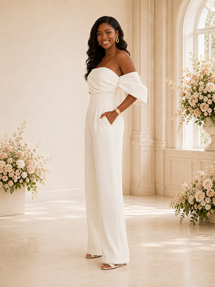 ChicSew Sexy Off The Shoulder Crepe Floor-Length Wedding Jumpsuit