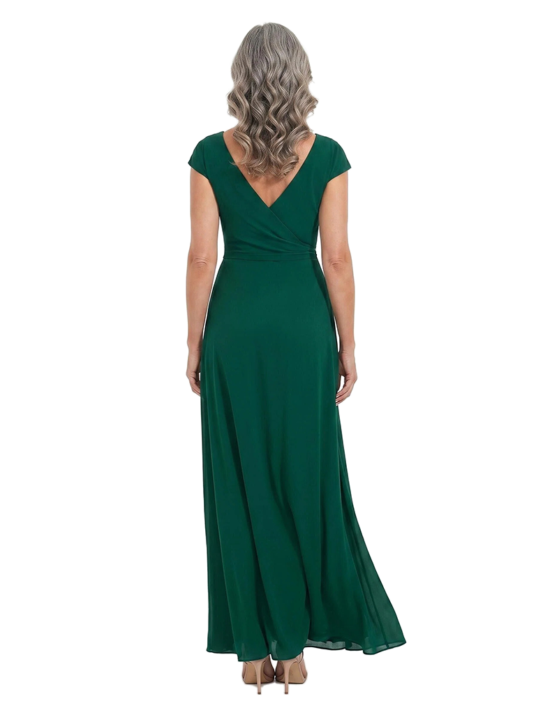 ChicSew V-Neck Cap Sleeve Ruched Chiffon Floor Length Mother of the Bride Dress With Slit