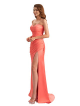 Sexy Soft Satin Sweetheart Mermaid Side Slit Unique Long Bridesmaid Dresses