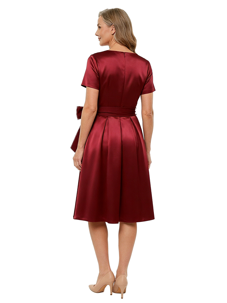 ChicSew V-Neck Short Sleeve A-Line knee Length Satin Fancy Mother of the Bride Dresses