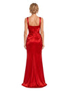 ChicSew Pretty Square Neck Sheath Soft Satin Ruched Modern Sleeveless Formal Bridesmaid Maxi Dress