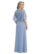 ChicSew Bateau Neck Flutter Sleeve Beaded Lace Applique Chiffon Floor Length Mother of the Bride Dress