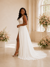ChicSew Fancy V-Neck Lace Chiffon A-Line Floor-Length Wedding Dress With Silde Slit