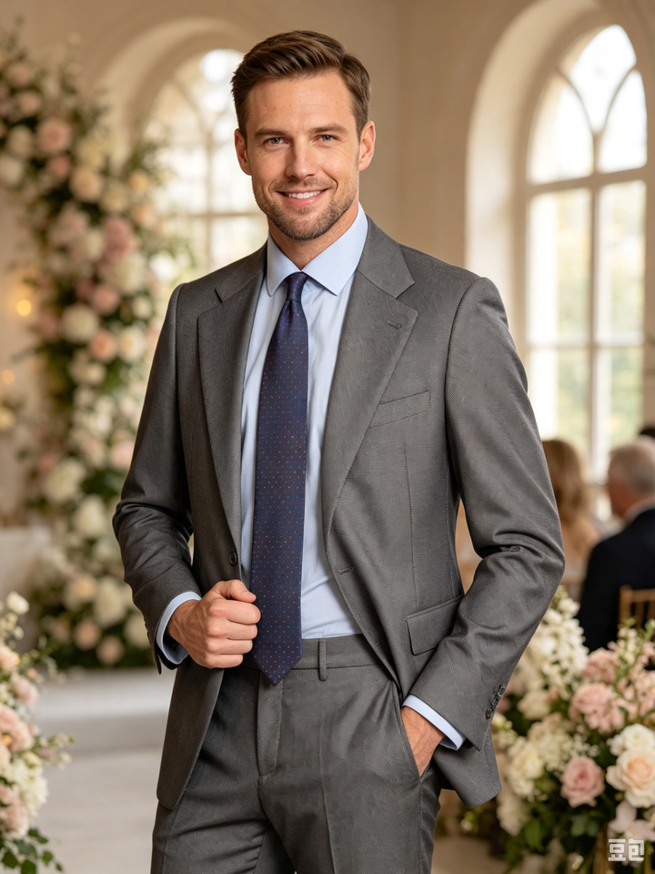 Classic 2 Piece Grey Men's Suit with Regular Fit and Sophisticated Peak Lapel