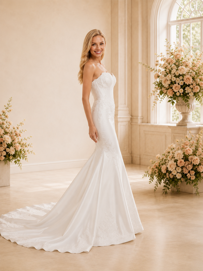 ChicSew Delicate Sweetheart Satin Mermaid Maxi Long Wedding Dresses With Applique