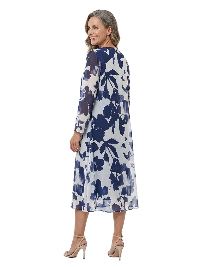 ChicSew Elegant Two Piece Tea-Length Long Sleeves Chiffon A-Line Mother Of The Bride Dresses With Jacket
