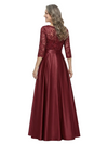 ChicSew Scoop Long Sleeve Lace Bow Waist Floor Length Satin Mother of the Bride Dresses
