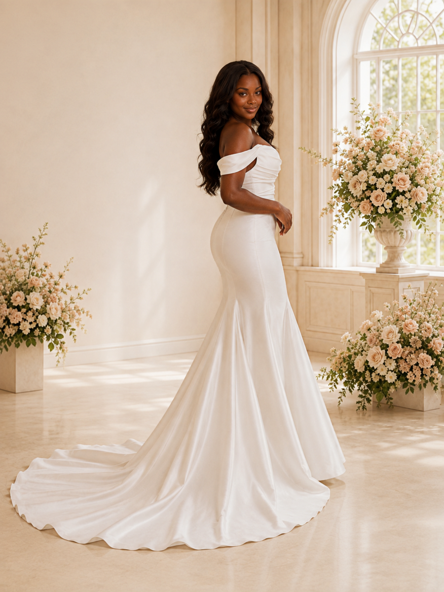 ChicSew Sexy Off The Shoulder Ruching Satin Mermaid Floor-Length Wedding Dress