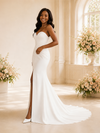 ChicSew Elegant Crepe Sweetheart Long Mermaid Wedding Dress With Button And Slit