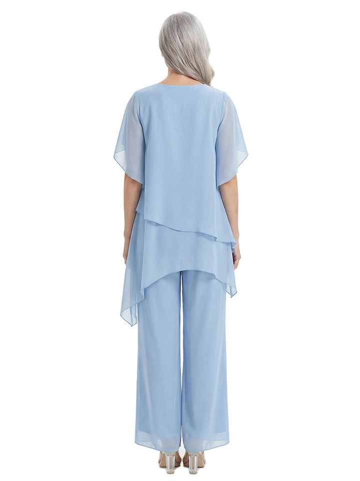ChicSew Classy Flutter Sleeves Chiffon Mother Of The Groom Pant Suit