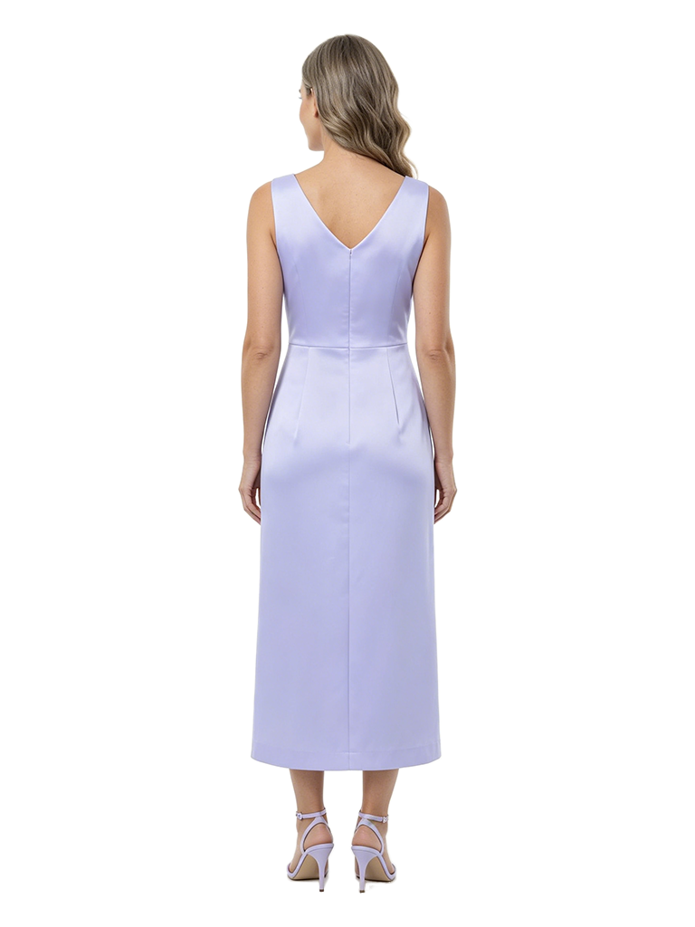 ChicSew Classy Satin Sheath Mother Of The Bride Dresses V-Neck Sleeveless Midi Gown With Slit