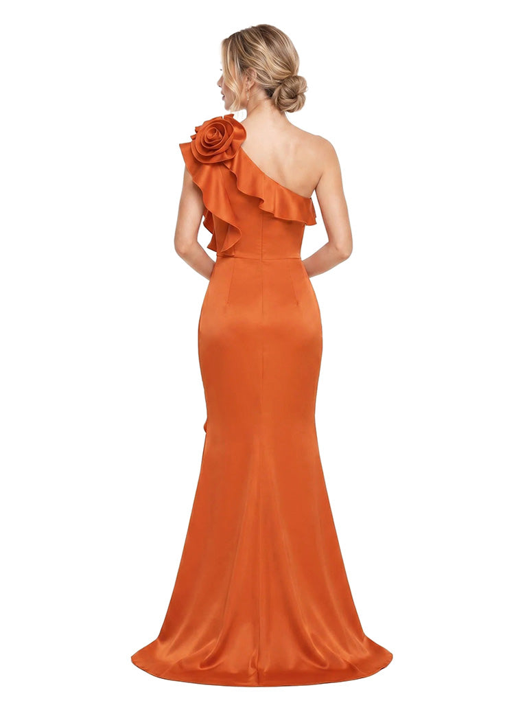 ChicSew One Shoulder Ruffle Soft Satin Mermaid Floor Length Bridesmaid Dresses