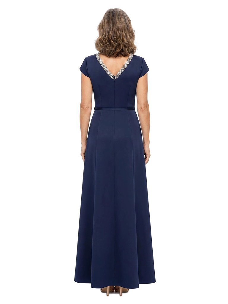 ChicSew Fancy Cap Sleeve V-Neck Beaded Satin A-Line Floor Length Formal Mother Of The Bride Gown