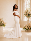 ChicSew Elegant Sexy Mermaid Off The Shoulder V-Neck Crepe Maxi Long Wedding Dress