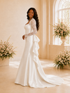 ChicSew Elegant Long Lace Sleeves Bow Knot Satin Mermaid Maxi Wedding Dress